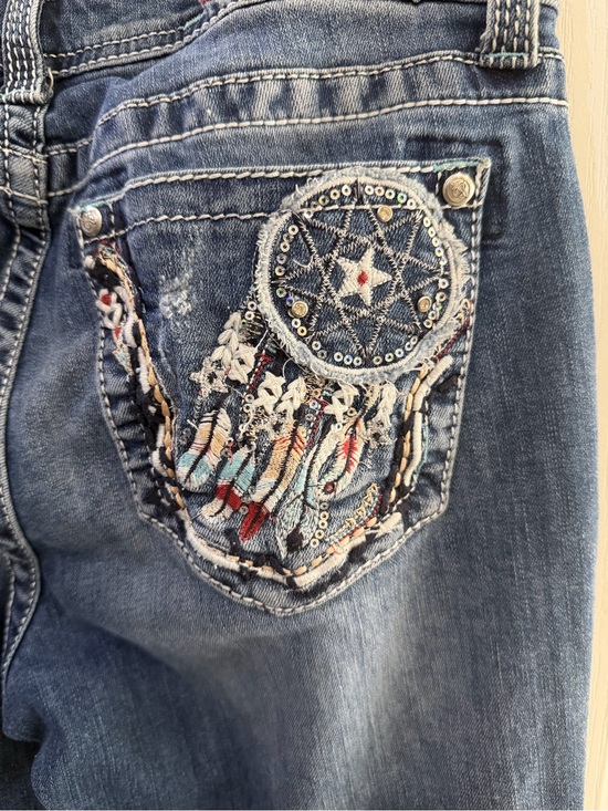 Grace Denim - Grace Blue Denim Bootcut Jeans with Embroidered Dreamcatcher Pocket